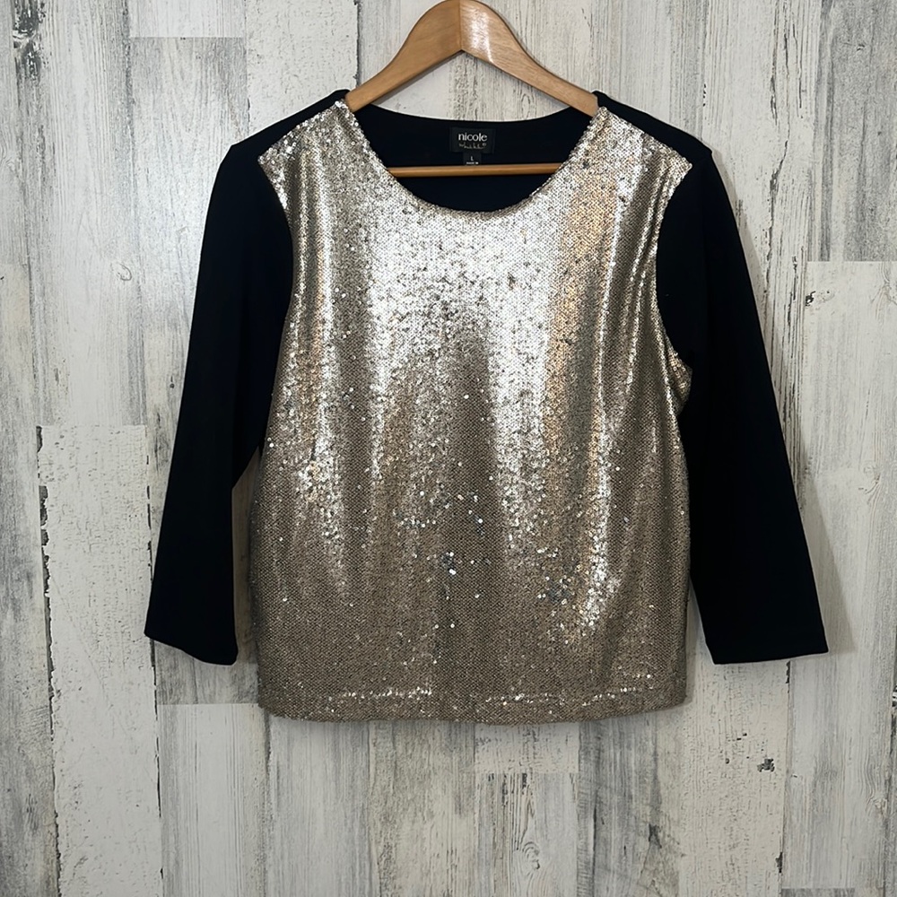 F6- large sequins top size L NICOLE BY NICOLE MILLER